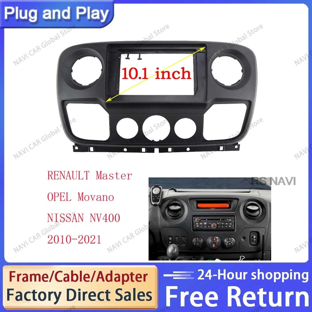 NAVI 10.1 Inch 2 Din Car Radio Fascia For Nissan Nv400 Renault Master Opel Movano 2010 - 2021 car Panel Mount Dash Frame cable