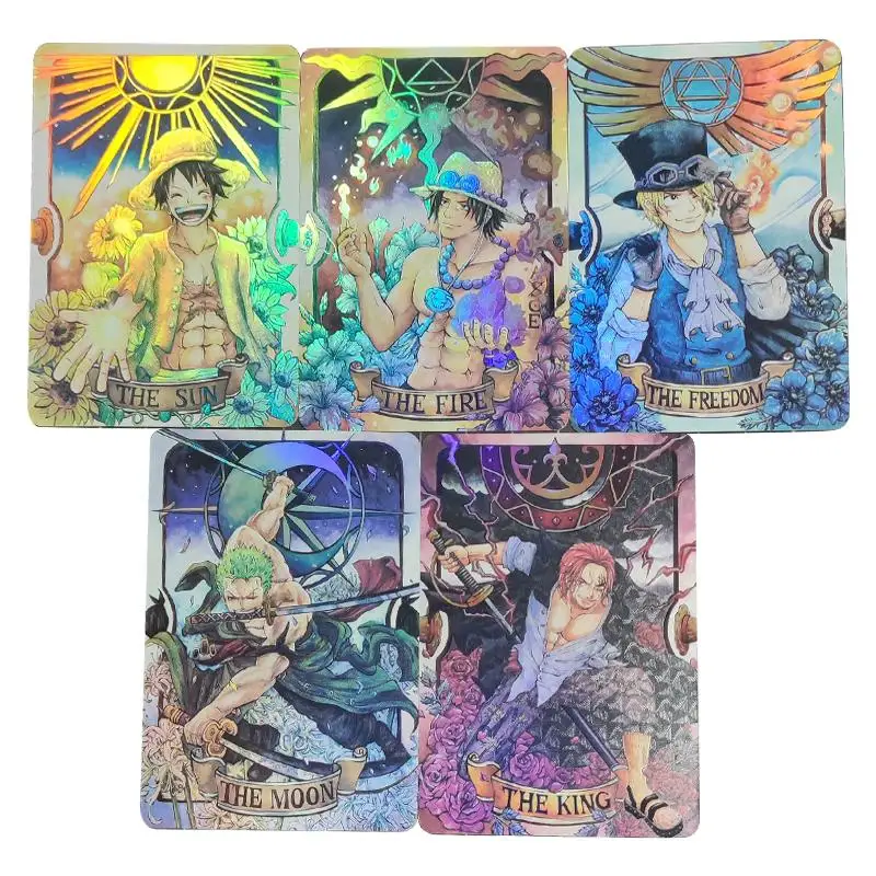 5Pcs/set OPCG One Piece Luffy Three brothers Zoro Shanks Colorful Flash Card Classic Game Anime Collection Cards Diy Gift Toys