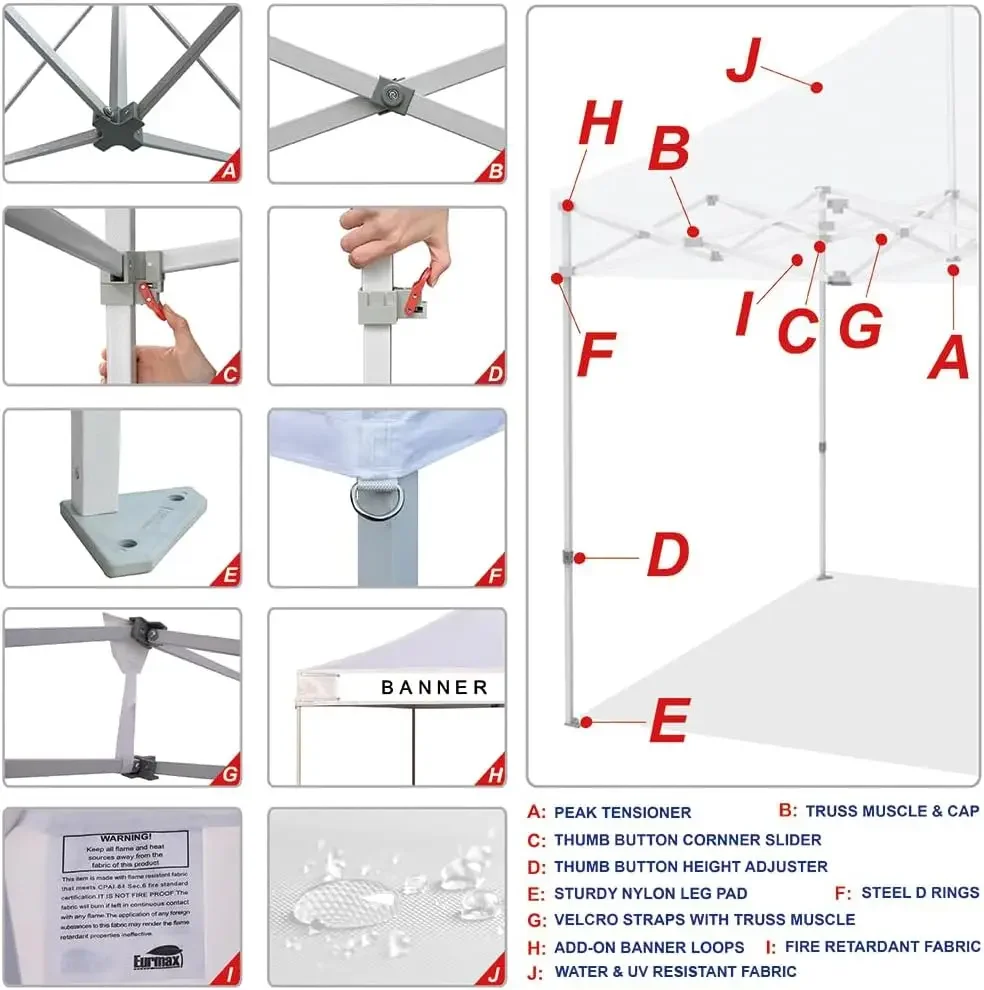 Eurmax USA 10'x10' Pop-up บูธ Canopy เต็นท์ Commercial Canopies 1 Full Sidewall & 3 ครึ่งผนังและกระเป๋าลูกกลิ้ง