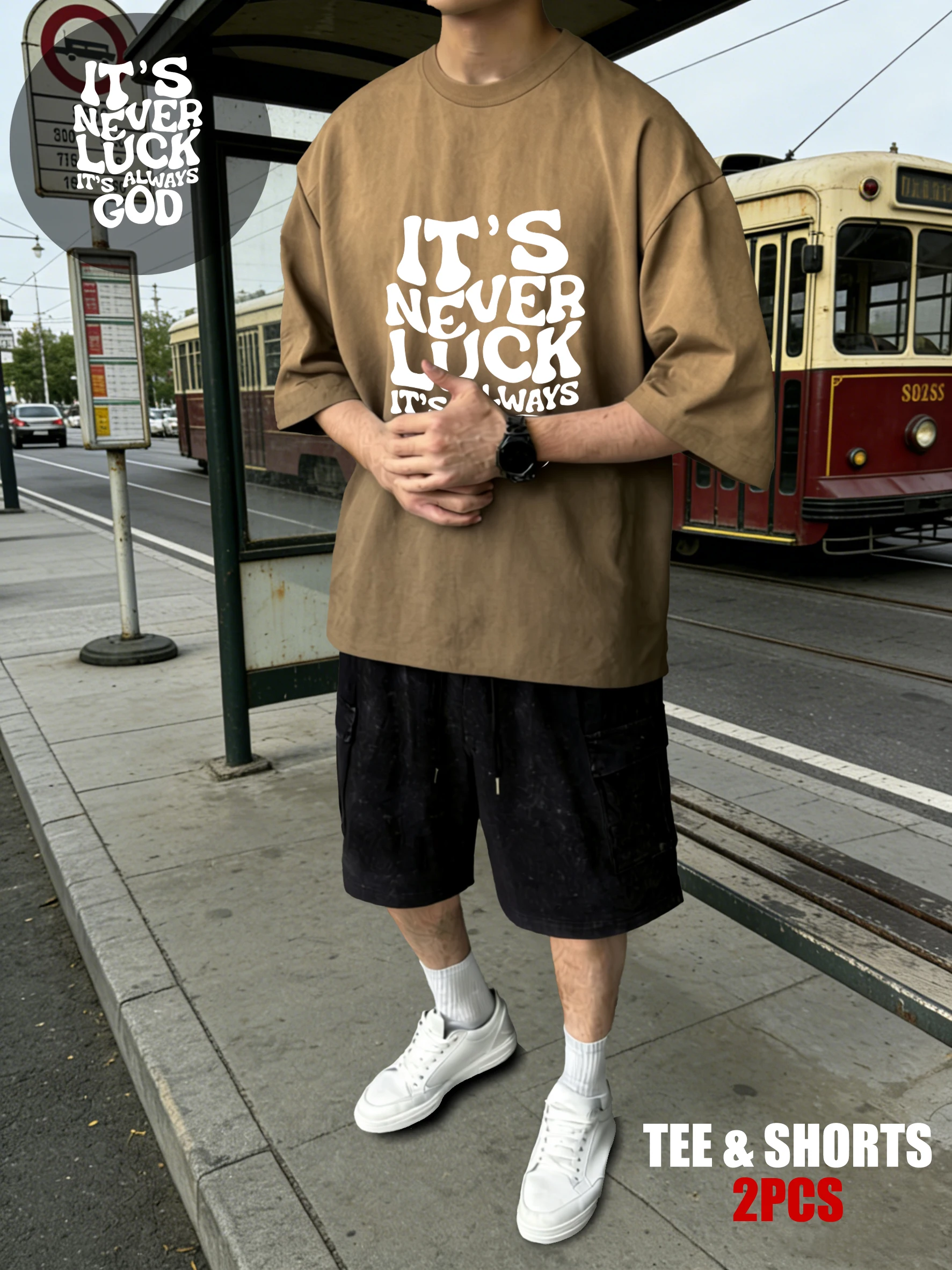 

Футболка с принтом «It's Never Luck It's Always God» в стиле тай-дай, мужская дышащая футболка в стиле хип-хоп, модный хлопковый топ, комплект унисекс с шортами