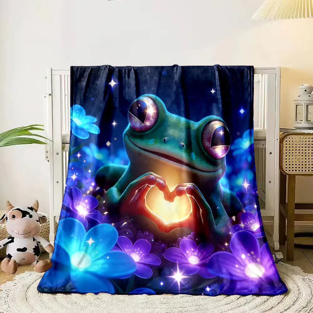 A Frog Making A Heart Shape with Its Hands Printing Adult Children Warm Blankets Home Travel Car Soft Comfortable Multi-Size