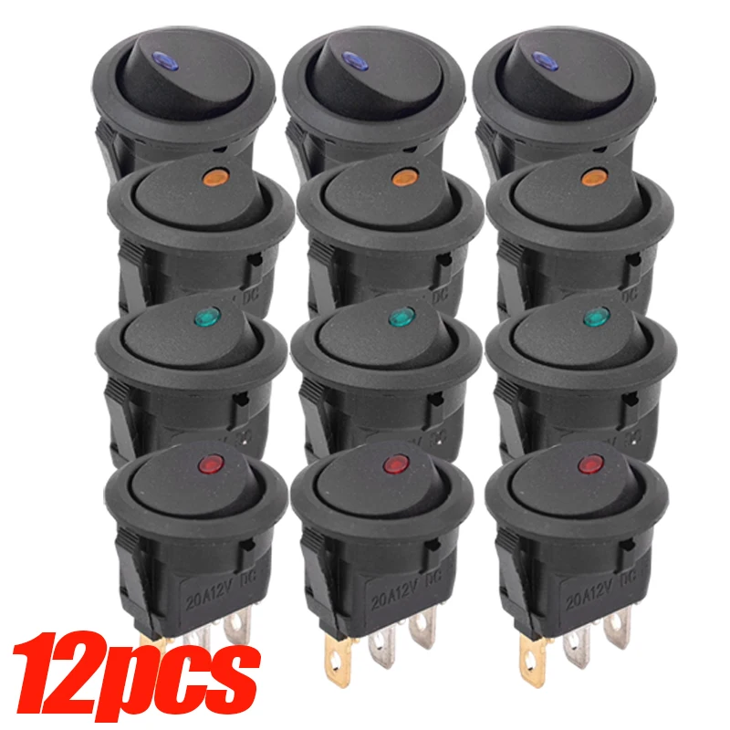 Auto-LKW-Wippschalter 3-polig 2-Positionen Ein/Aus-Steuerung SPST für Marine-Autoteile 12V LED-Bootsschalter mit Beleuchtung 1/3/12 Stück