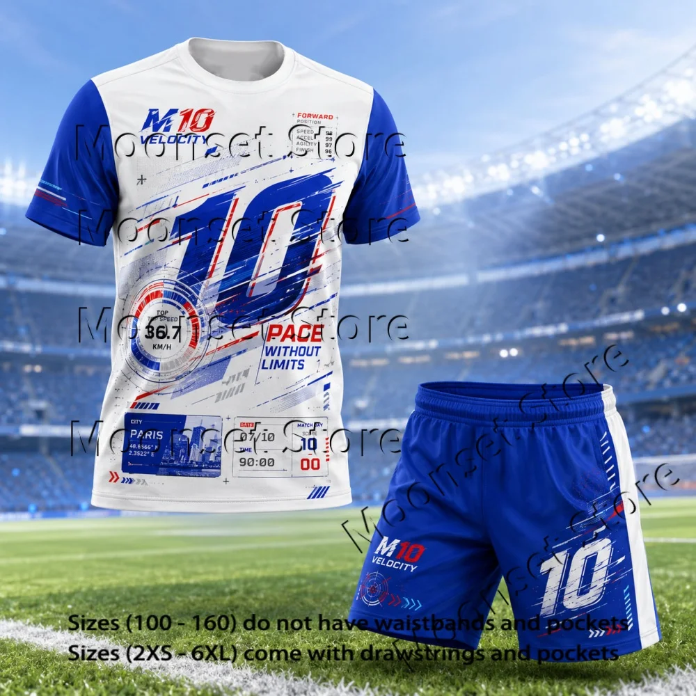 Men Football Number 10 Tech Style Jersey Suit Short Sleeve Tee With Shorts Paris Game Stats Kid Training Soccer Tracksuit Outfit