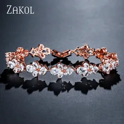 ZAKOL Brand Fashion Geometric Cubic Zirconia Charm Bracelets for Women Wedding Dinner Party Jewelry Drop Shipping BP2150