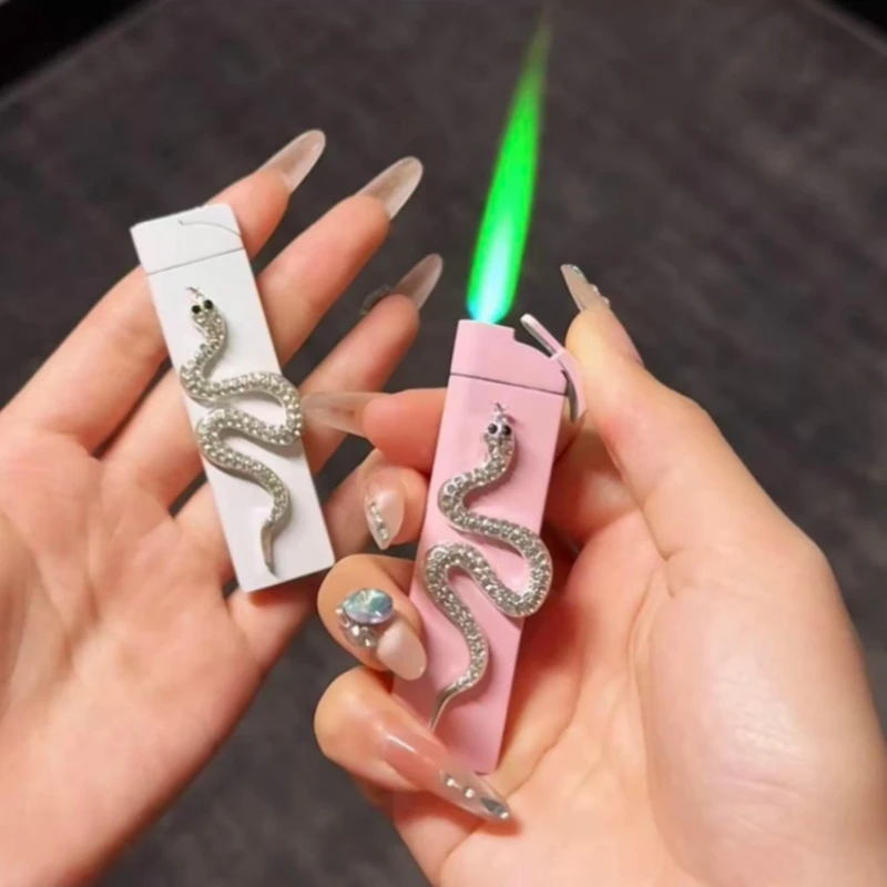 High End Design Metal Inflatable Lighter, Fashionable Windproof Direct Spray Green Flame Outdoor Portable Lighter Smoking Gift