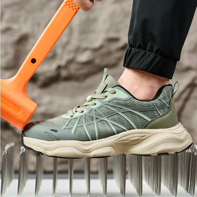 Waliantile Comfortable Safety Shoes For Men Indestructible Construction Boots All Season Breathable Anti-smashing Work Sneakers