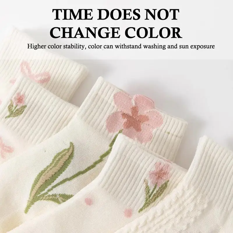 5 Pairs New Pink Bowknot Flower Cute JK Kawaii Short Socks Women's Socks Japanese Fashion All-match Sports Casual Ankle Socks