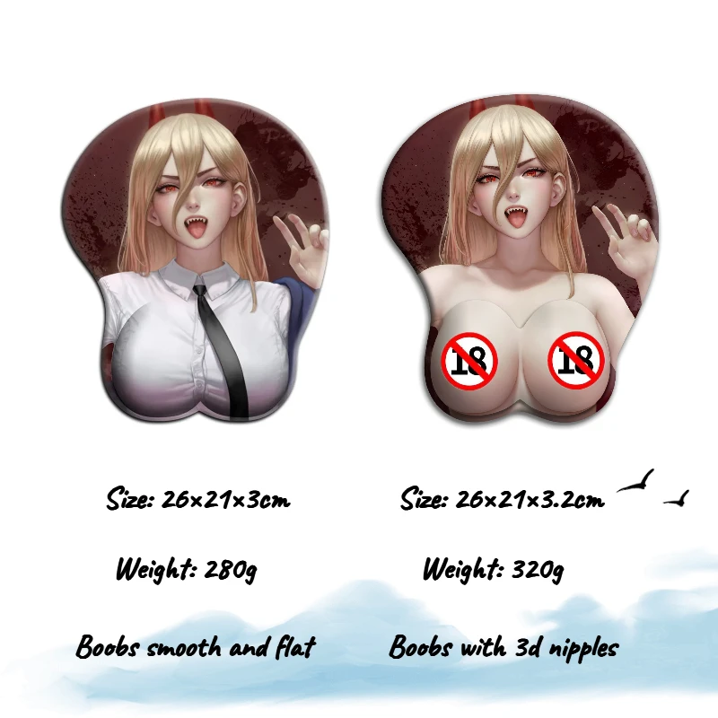 NSFW Anime Mouse Pad com Pulso, Mamilos 3D, Hentai, Poder Bonito, Big Oppai, Silicone Gel Mat, Sexy, NSFW