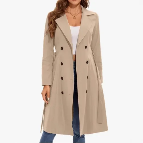 

Autumn Fashion Long Trench Coat Long-sleeved Coat Solid Color Belt Slim Coat Women's 2026 Spring And Summer Trend Temperament