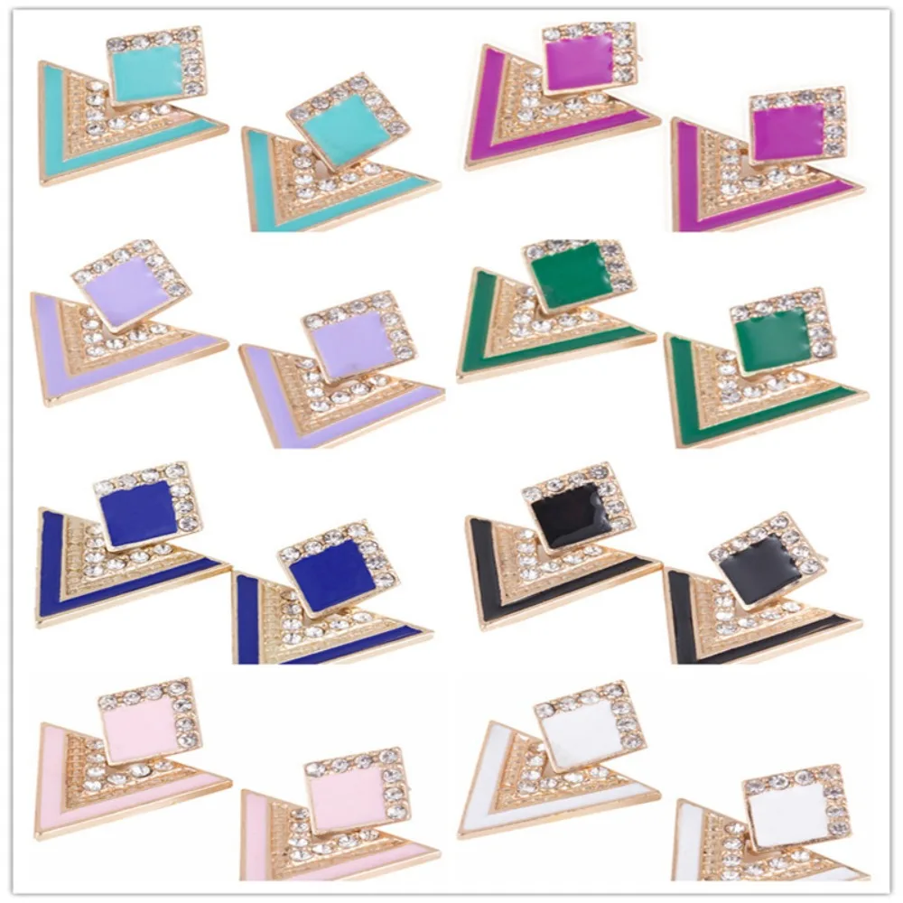 1pair Korean-style Fashionable Large Rhinestone Triangular Stud Earrings for Women Simple Jewelry Accessory