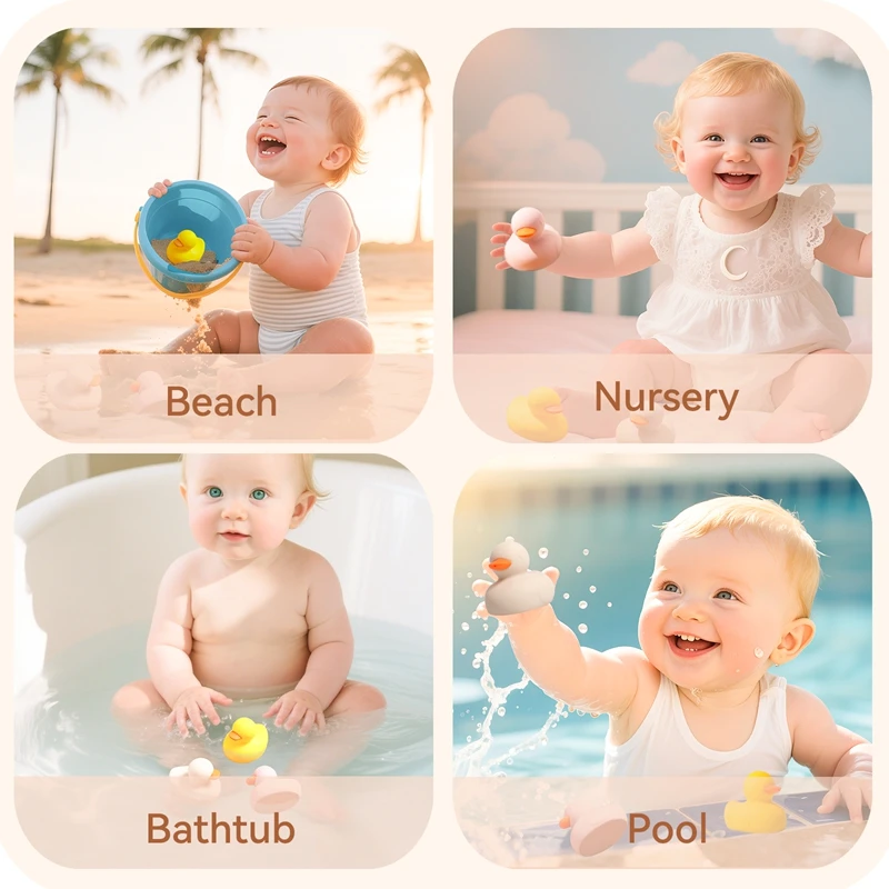 

The Cute Duck Baby Bath Toys Little Yellow Duck With Squeeze Sound Rattle Soft Rubber Water Toy Children Summer Bathroom Gift