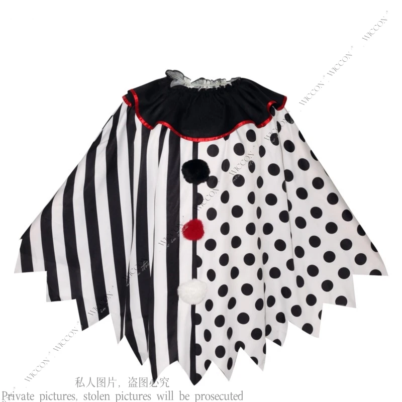 Costume de Clown Effrayant pour Homme et Femme, Cape Noire et Blanche, Masade Tim, ixd'Halloween, Cosplay Adulte