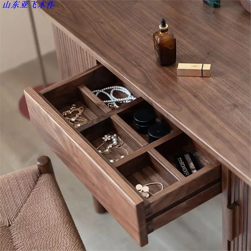 Modern Minimalist Solid Wood Dresser with Roller Shutter Door Black Walnut Oak Cherry Storage Cabinet for Bedroom Living Room