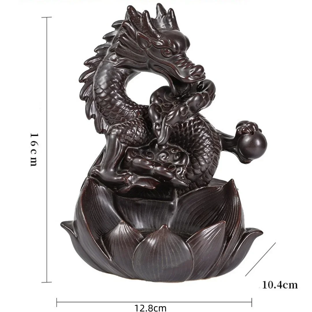 Lotus Dragon Ceramic Home Ornaments Waterfall Backflow Incense Burner Incense Stick Holder Dragon Censer view 6