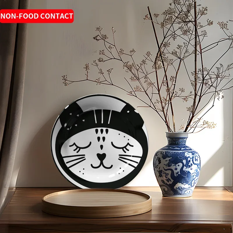 1pc Cute Cat Print Ceramic Decorative Plate - Artistic Round Tabletop Decor for Living Room, Bedroom, Study - Non-Food Contact
