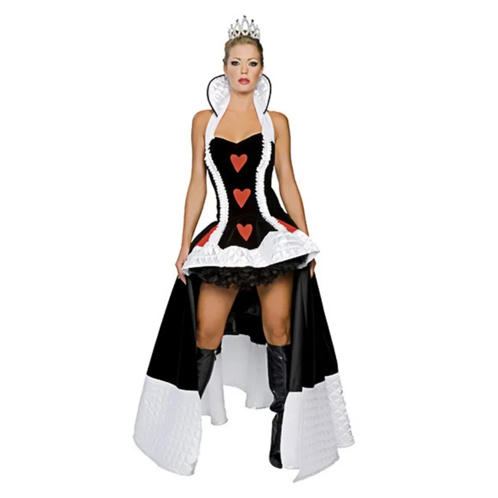 Adult Queen of Hearts Costumes Alice In Wonderland Women Fancy Dress with Crown