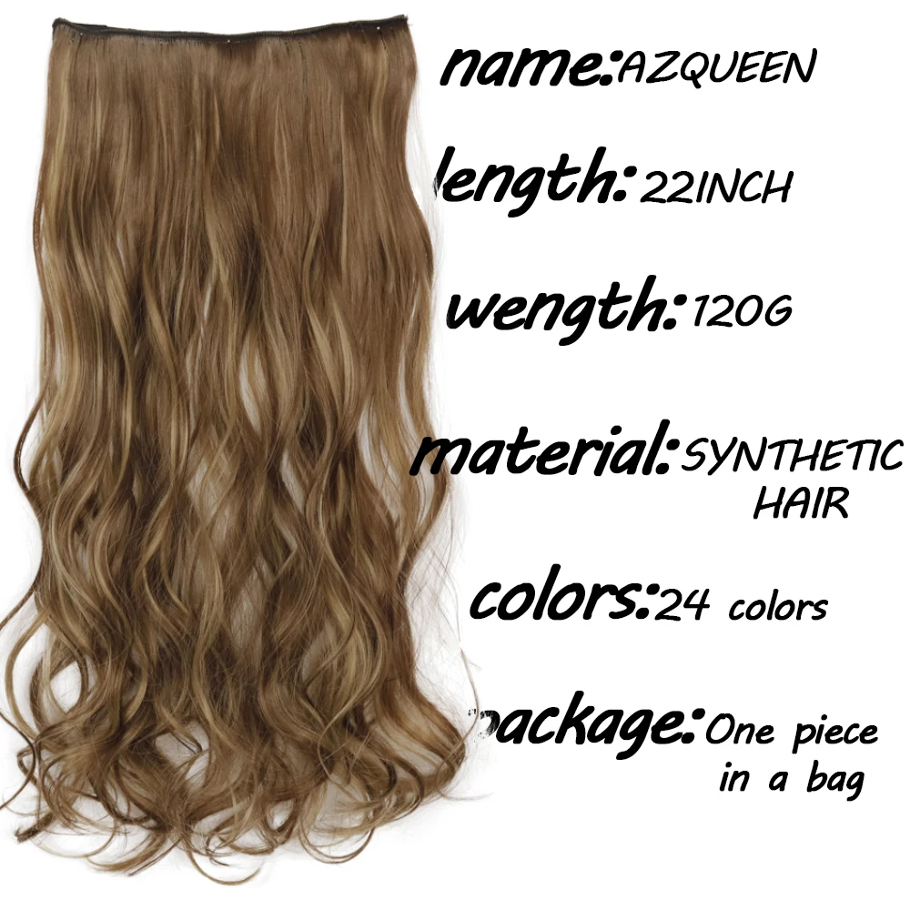 AZQUEEN 22Inch Long Synthetic Wavy 5 Clip In Hair Extensions Black Brown Holiday Party Vibe Hairpieces For Women