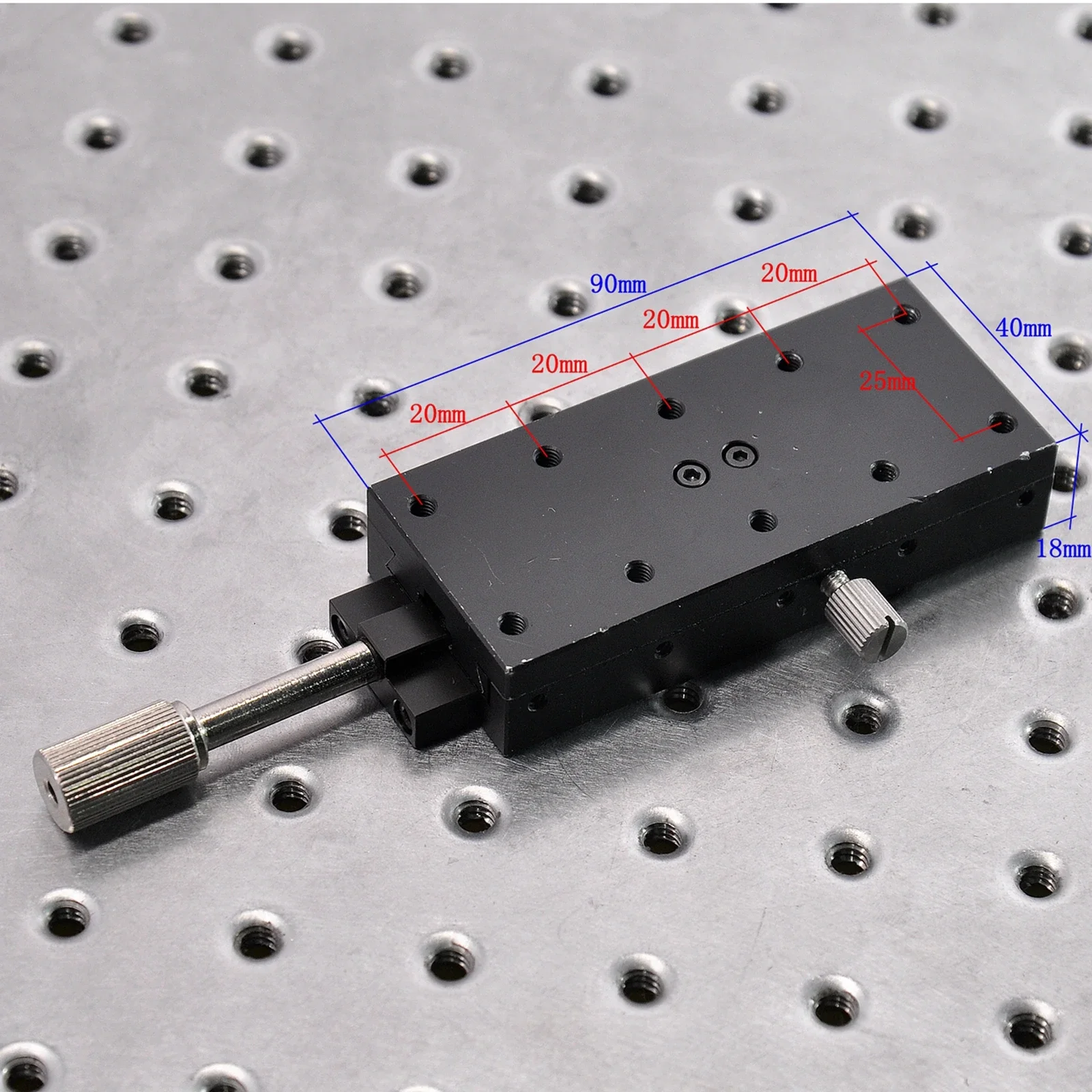 Y-Axis Manual Screw Rod Optical Adjustment Table Fine-Tuning Displacement Slide Dovetail Groove Platform 40x90mm Aluminum