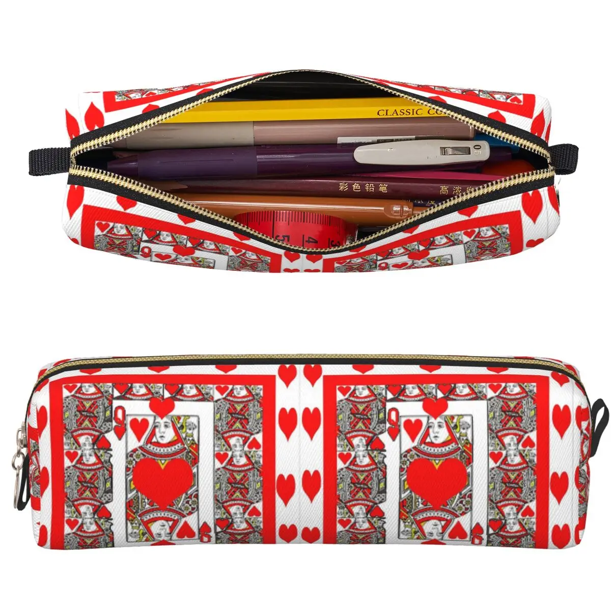 Queen Of Hearts Federmäppchen, große Aufbewahrungstaschen für Stifte, Stiftbox für Jungen, Mädchen, Studenten, Schreibwaren, Stiftetui, Kosmetiktasche