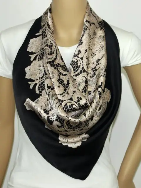 エレガントなレースフラワーシルクスカーフショール-クラシック-88cm-多機能ファッションアクセサリー-女性用-春夏秋冬