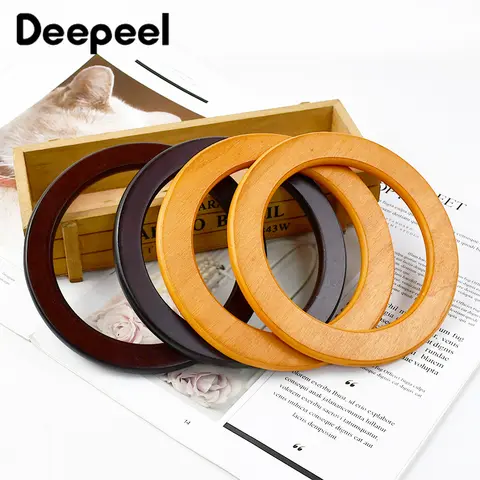 2Pcs Deepeel Natural Wooden Bag Handle Purse HandBags O Ring Handles Purses Round Frame DIY Bags Bracket Replacement Accessories