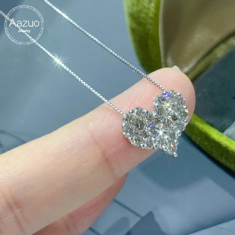 Aazuo 18K Jewelry White Gold Real Diamonds Luxury Heart Shape Necklace With Chain Gift For Women Engagement Dinner Party Au750