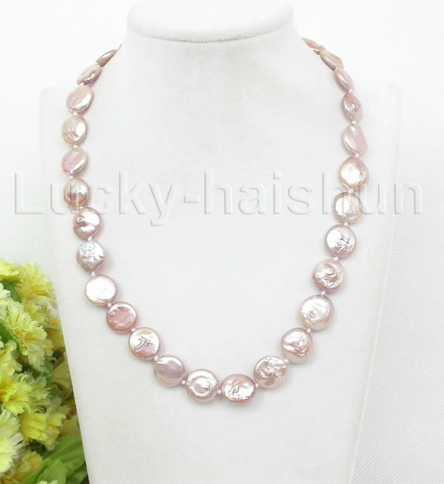 AAA Luster 18" 13mm natural round coin purple freshwater pearls beads necklace