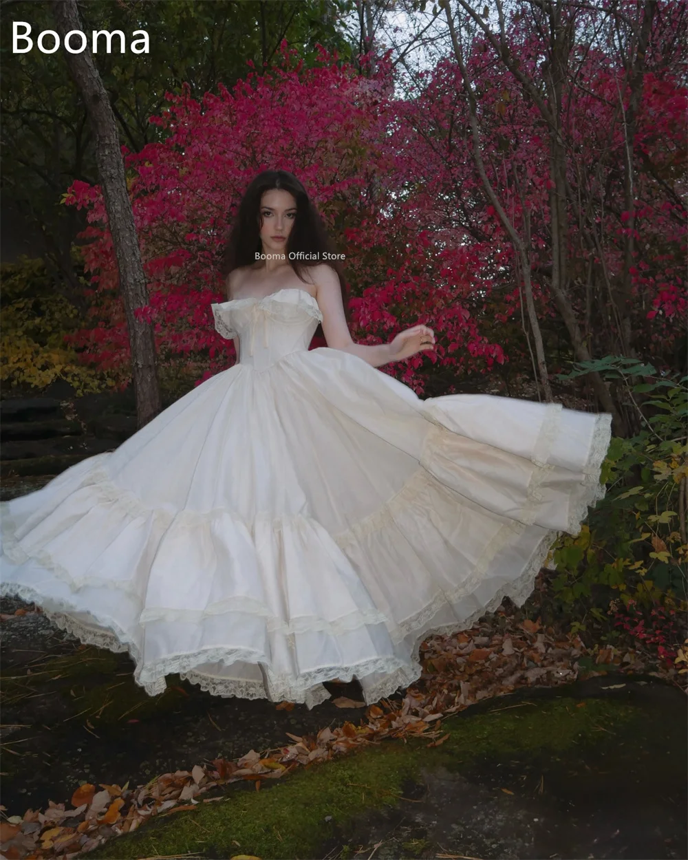 Booma – robe de mariée trapèze longue en dentelle plissée, sans bretelles, Simple, sans manches, sur mesure, 2025