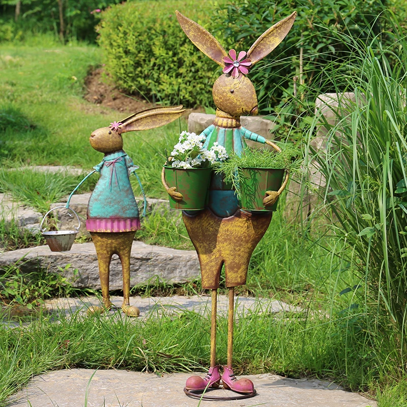 Retro cute rabbit ornament flower pot flower bucket pastoral courtyard decoration garden landscaping balcony rabbit jewelry
