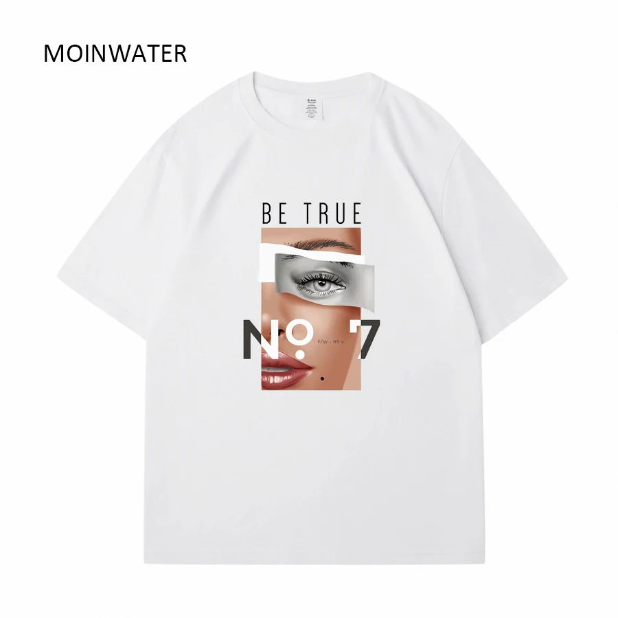 MOINWATER New Women Streetwear Summer T shirt Female Beige Fashion Printed Tees Lady White Casual Young Short Sleeve Tops MT2332