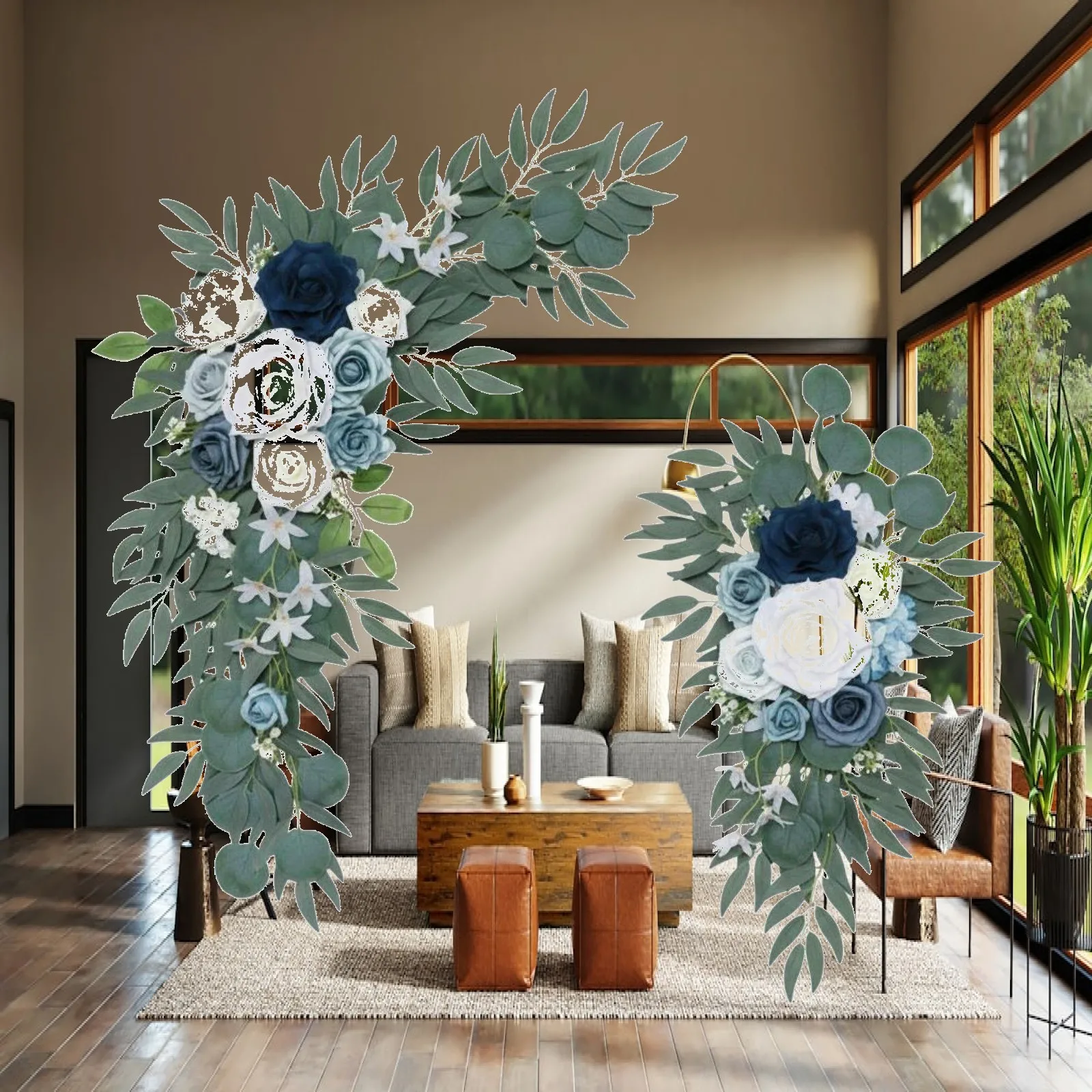White Haze Blue Silk Floral Arch Swag for Wedding Arch Decorations Banquet Party Garland Set