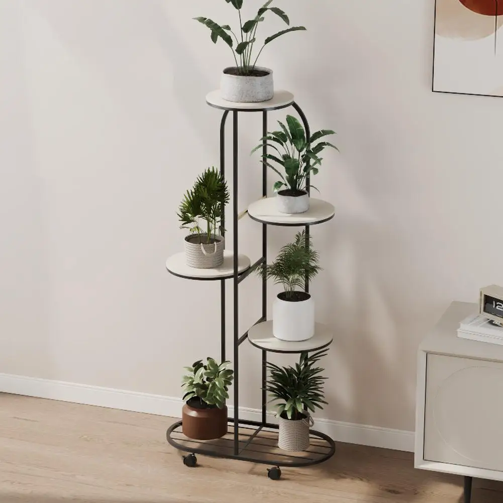 Plant Shelving Flower Pot Holder, Wrought Iron Corner Multiple Planter Rack Organizer With Wheels, Plant Shelves For Room Corner