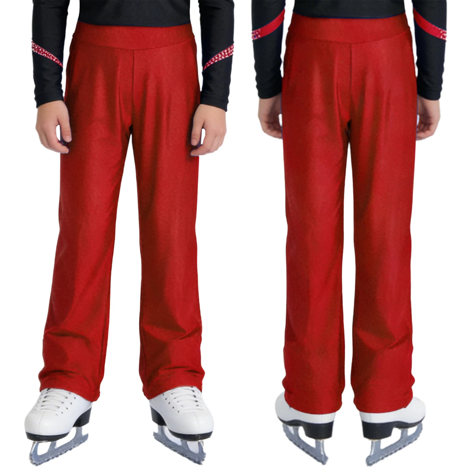 Glitzer-Strass Eiskunstlauf-Tanzoutfit für Kinder Jungen Langarm-Oberteil Hosen-Set für Gymnastik-Aufführungen und Wettbewerbe