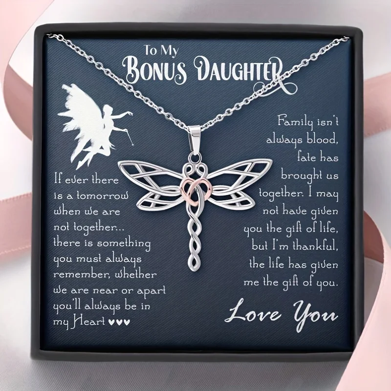 Dragonfly pendant necklace decorative accessories holiday inspirational birthday gift for daughter with card and gift box