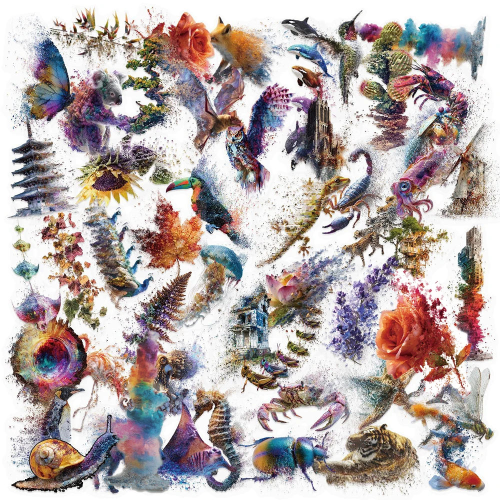 

10/30/50pcs Transparent Colorful Animal Flower Stickers Aesthetic Art Sticker Skateboard Luggage Phone Creative Graffiti Decals