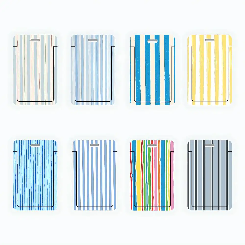Artistic Color Stripes Cute ID Card Holder Badge Cover PVC Card Case Student Work Card Holder Gift For Girls