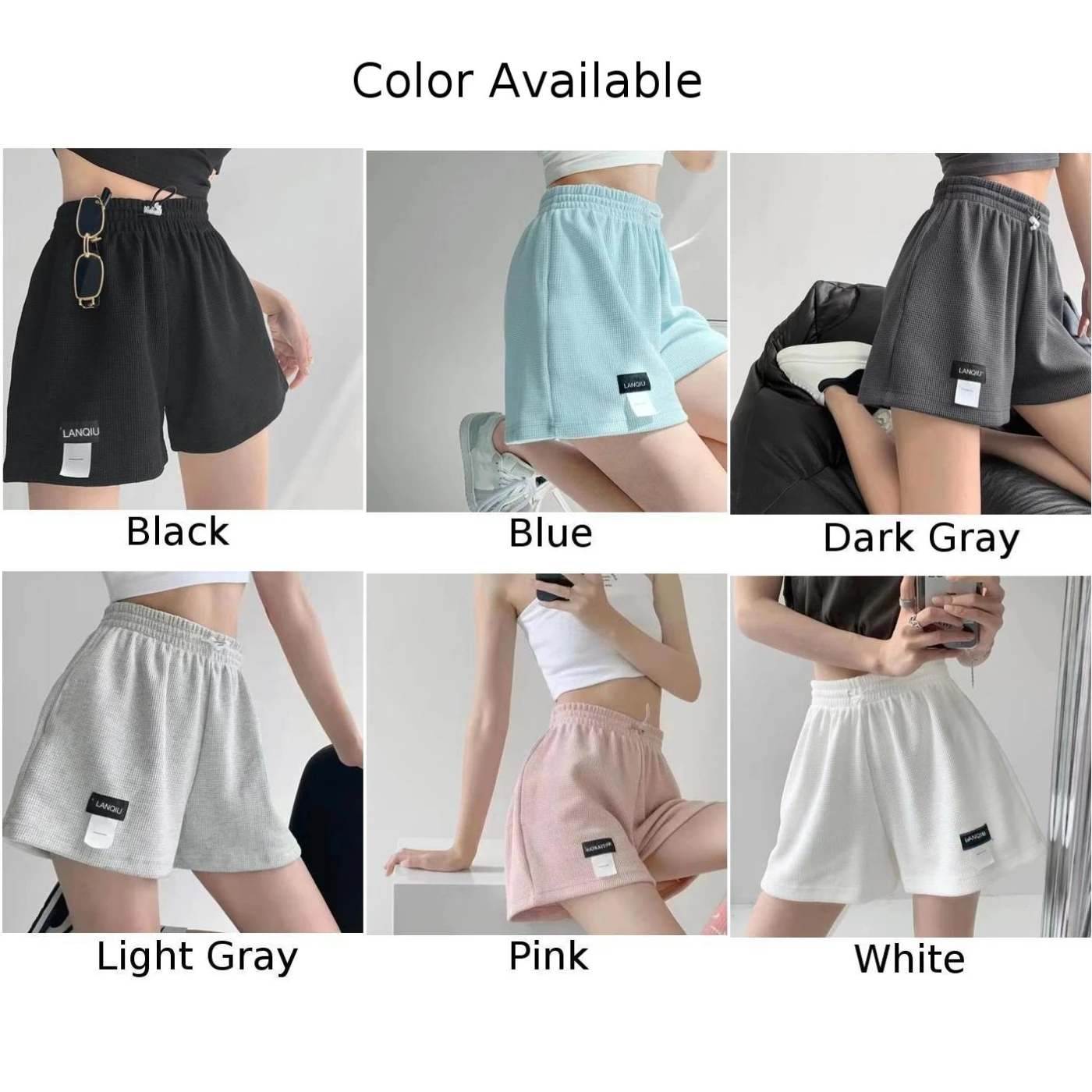 Comfortable Vacation Shorts Casual High Waist Shorts Light Gray Elastic Waist Shorts Polyester Fabric Regular Length