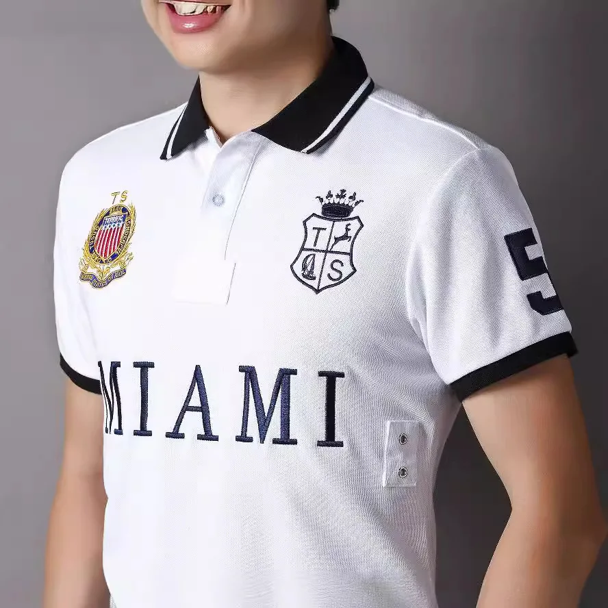 New White Polo Shirt Men's Miami City of USA Popular Hot Sale Athleisure Cotton European Short Sleeve Plus Size 7xl Clothing