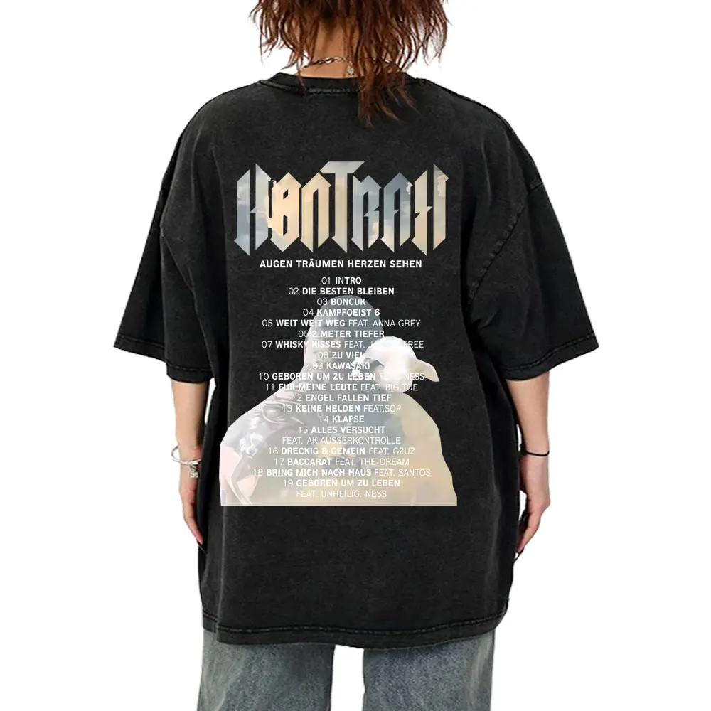 

Vintage Washed Rapper Kontra K Augen Traumen Herzen Sehen Album T-shirt Men Women Hip Hop Fashion Pop Music Tshirt Streetwear