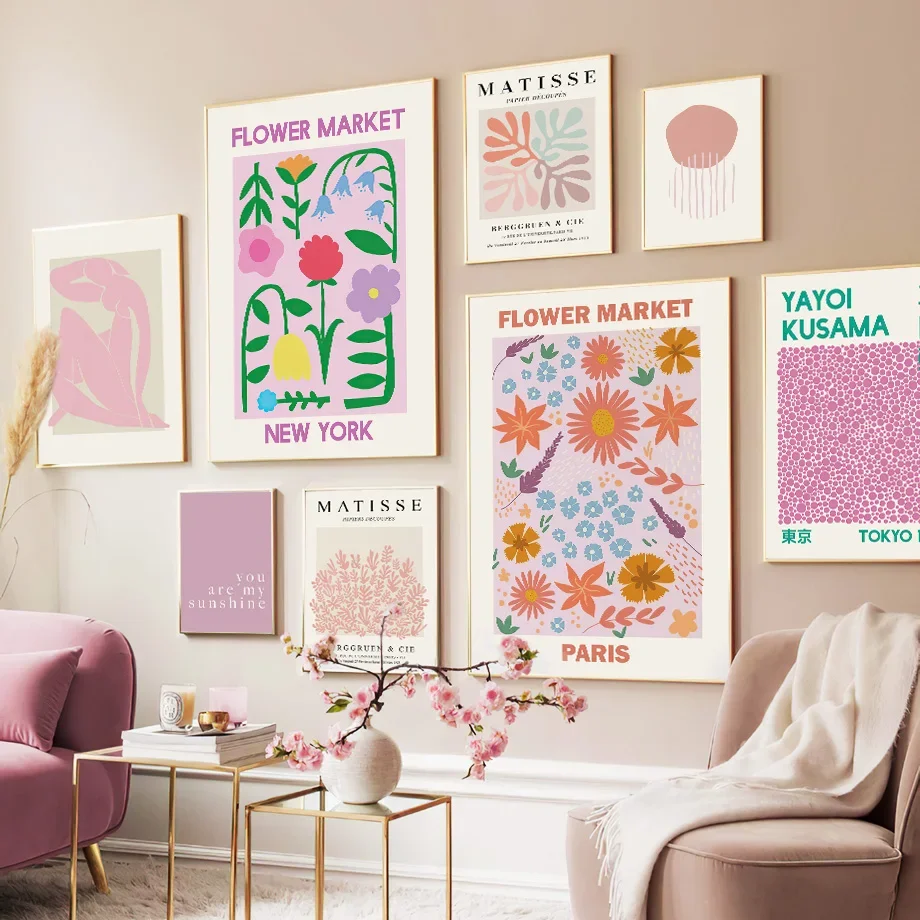 

Pink Flower Market Matisse Yayoi Kusama Portrait Posters And Prints Wall Art Canvas Painting For Living Room Decorative Pictures