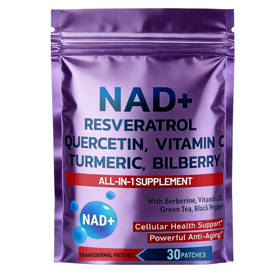 30 Parches Transdérmicos de NAD+ con Resveratrol, Vitamina D3, Quercetina y Cúrcuma para Apoyar la Energía, el Antienvejecimiento y la Regeneración Celular