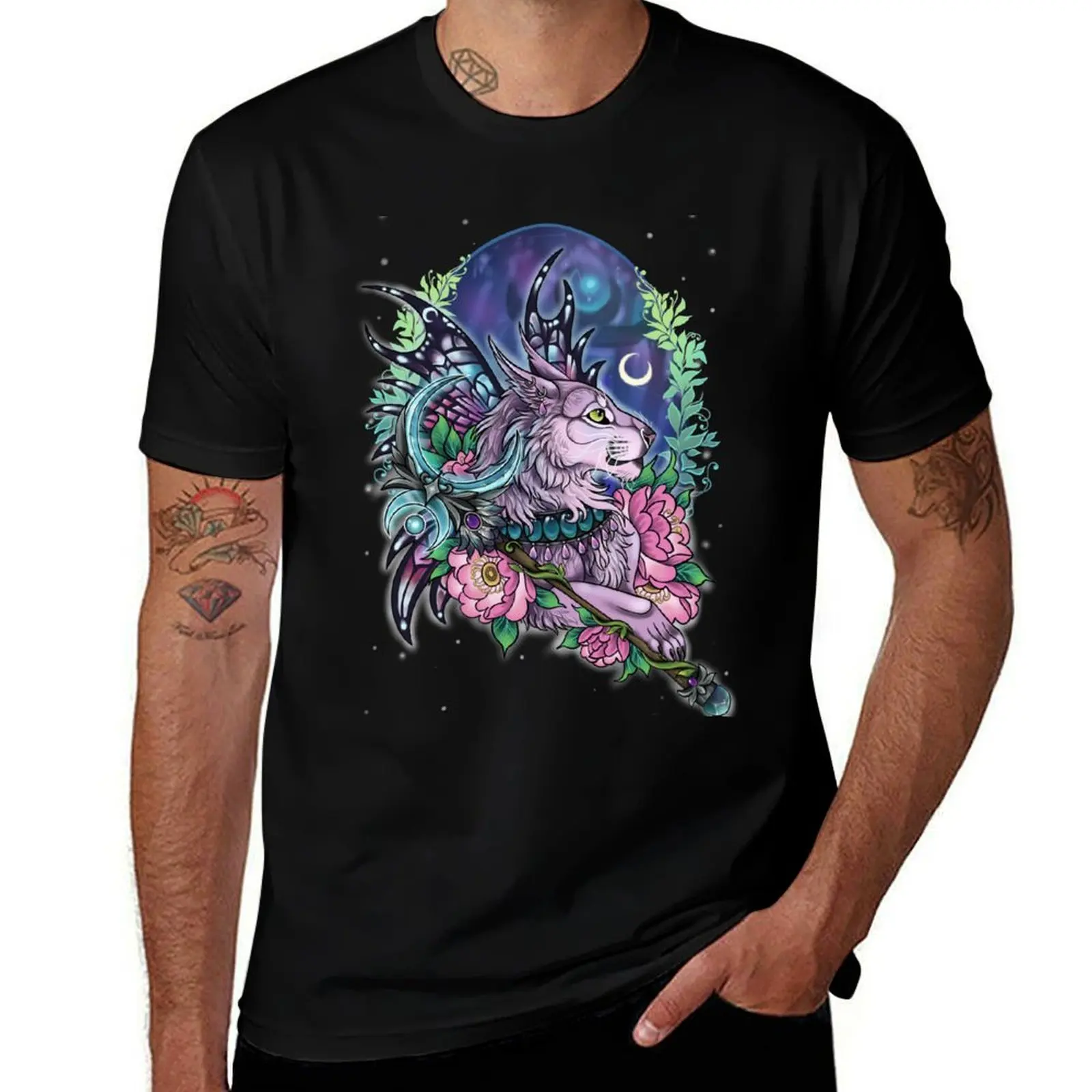 Faerie Queen Night Elf Druid Cat T-Shirt Graphic Print Short Sleeve T-Shirt