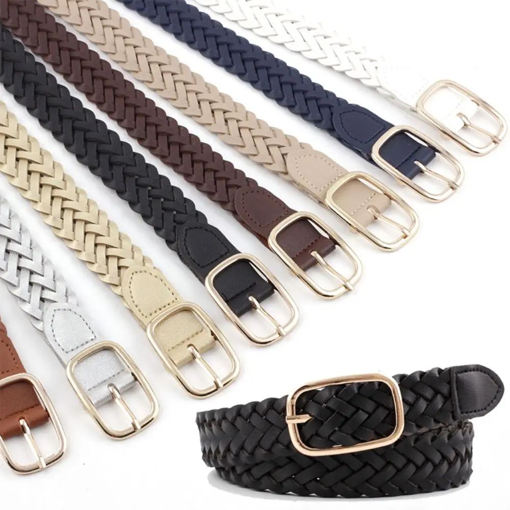 

Women Vintage Casual Female Pin Buckle Waistband Braided Belt Ladies Dress Cummerbands Weave Waist Band