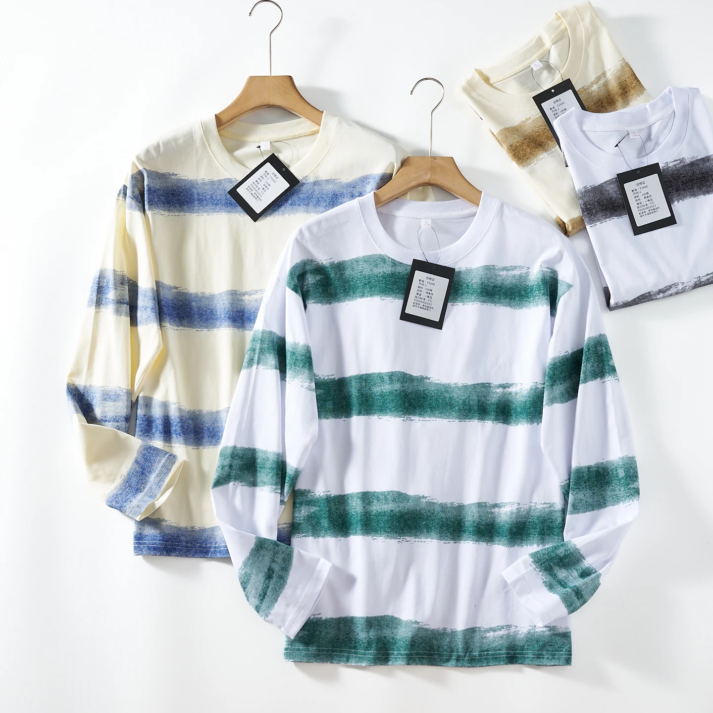 

2025 Autumn New American Retro Long-sleeved Soft Skin-friendly Stripe T-shirt Men's Fashion 100% Cotton Washed Casual Sport Tops