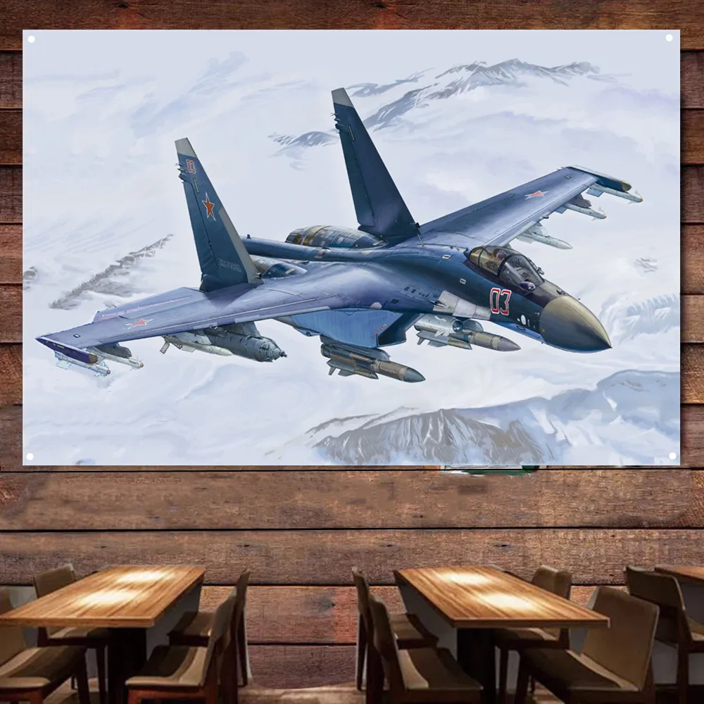 

Su-35 Flanker-C Heavy Fighter Jet Airplane Flag Banners Russia Strike Aircraft Military Poster Wall Art Tapestry Wall Painting