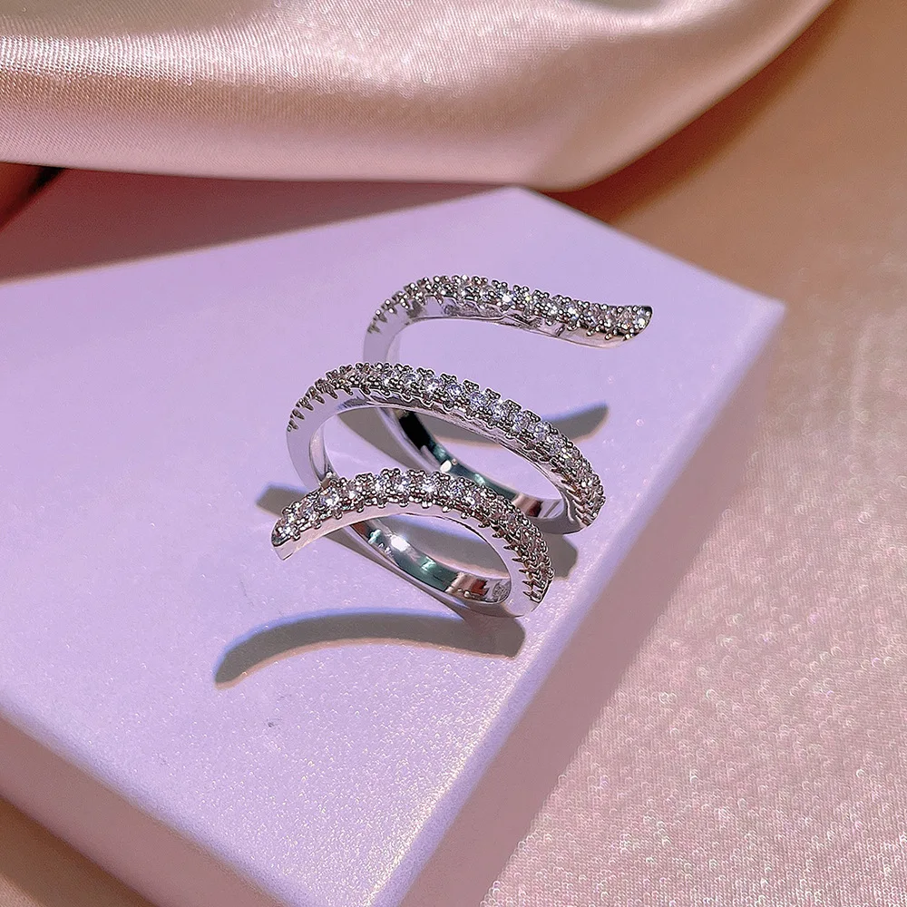 Women's 925 Silver Geometric Zircon Ring, Irregular Design