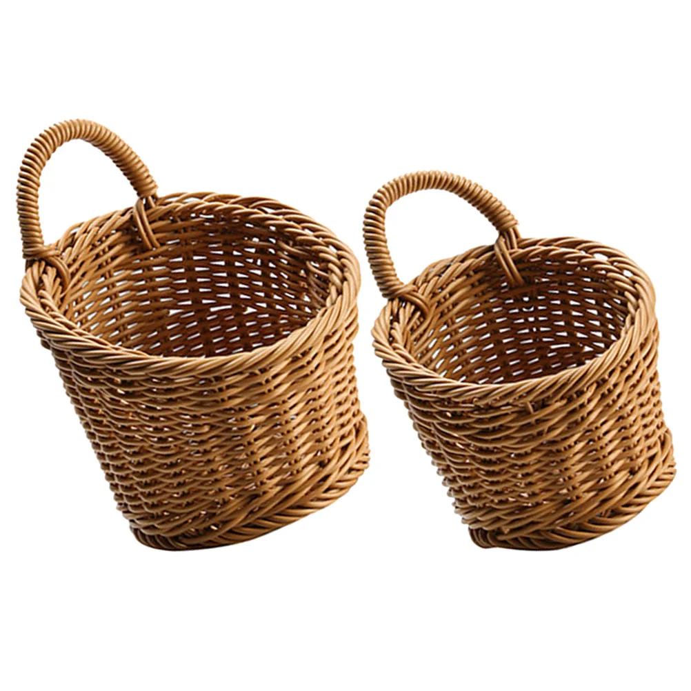 

2 Pcs Wall Hanging Storage Basket Flower Ginger Garlic Woven Food Small Plastic Kitchen Holder Large Baskets for Sundries