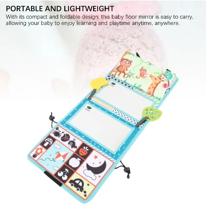 Miroir pour bébé, jouet pour le ventre, miroir de sol pliable à contraste élevé avec livre en tissu froissé