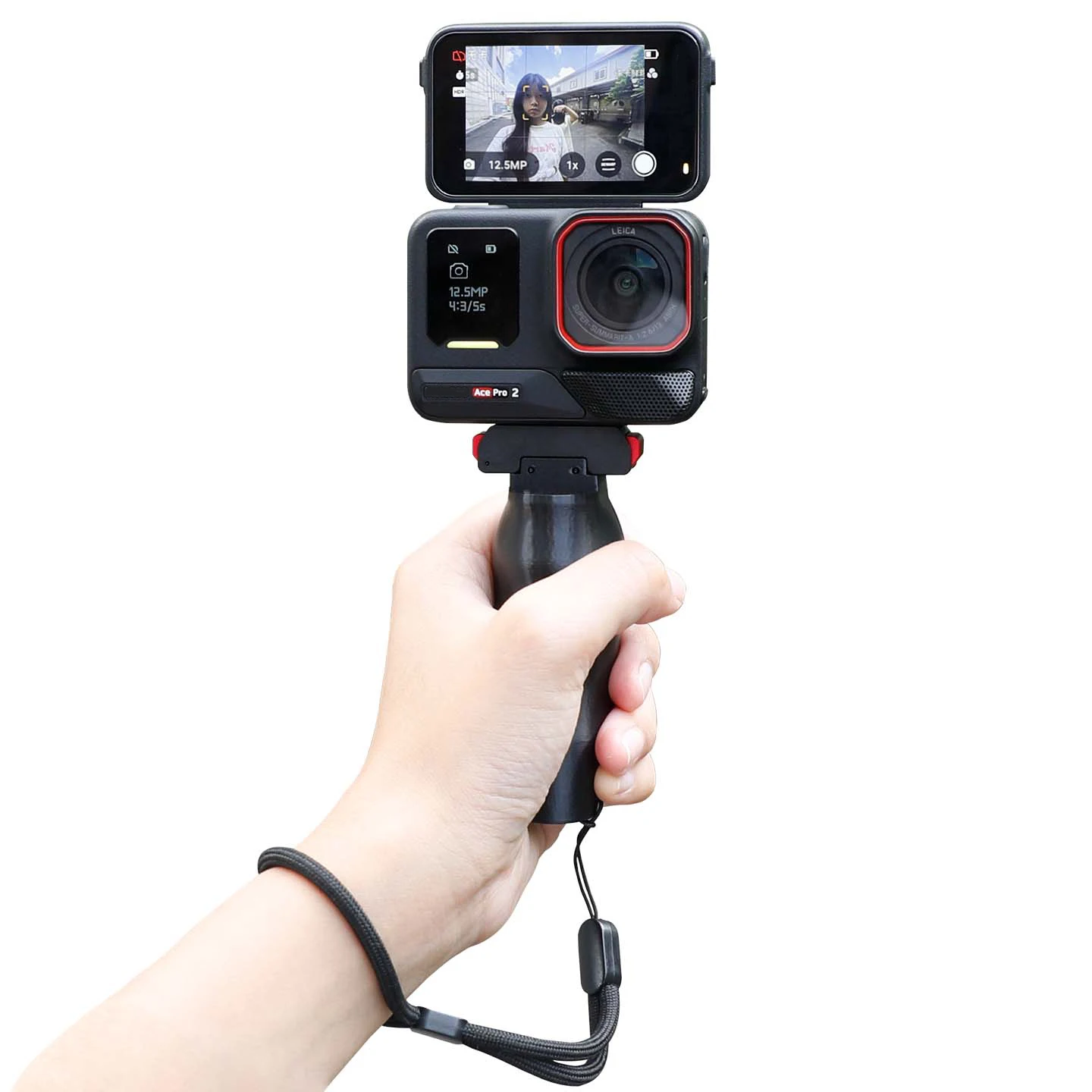 

3D Printed Quick-Release Handle for Insta360 Ace Pro2 Ergonomic Grip, Extension Mount & Wrist Strap for Vlogging