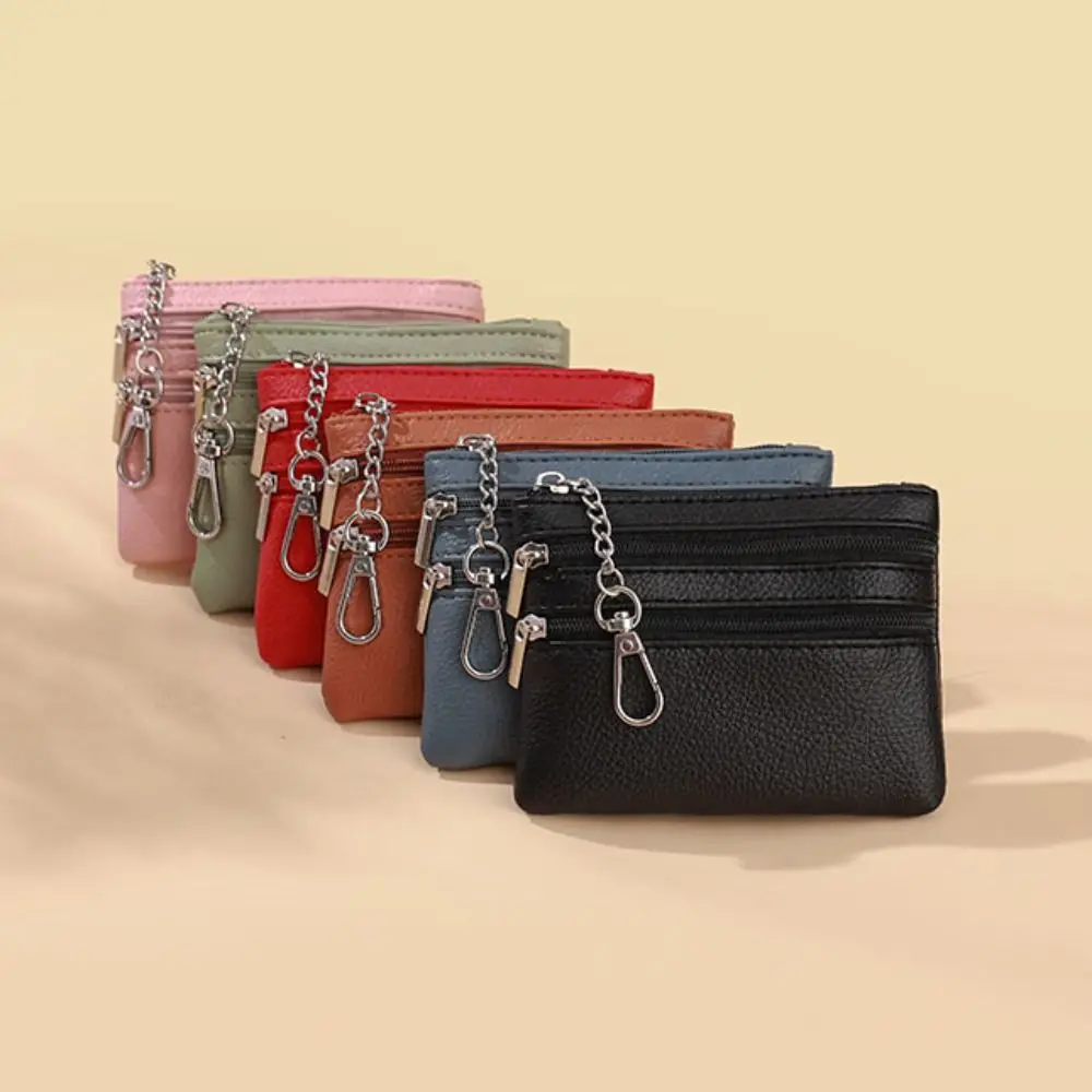 Simple Korean Style Lichee Pattern Coin Purse Zipper Wallet Small Item Bag Coin Purse PU Three Pouch Wallet Men